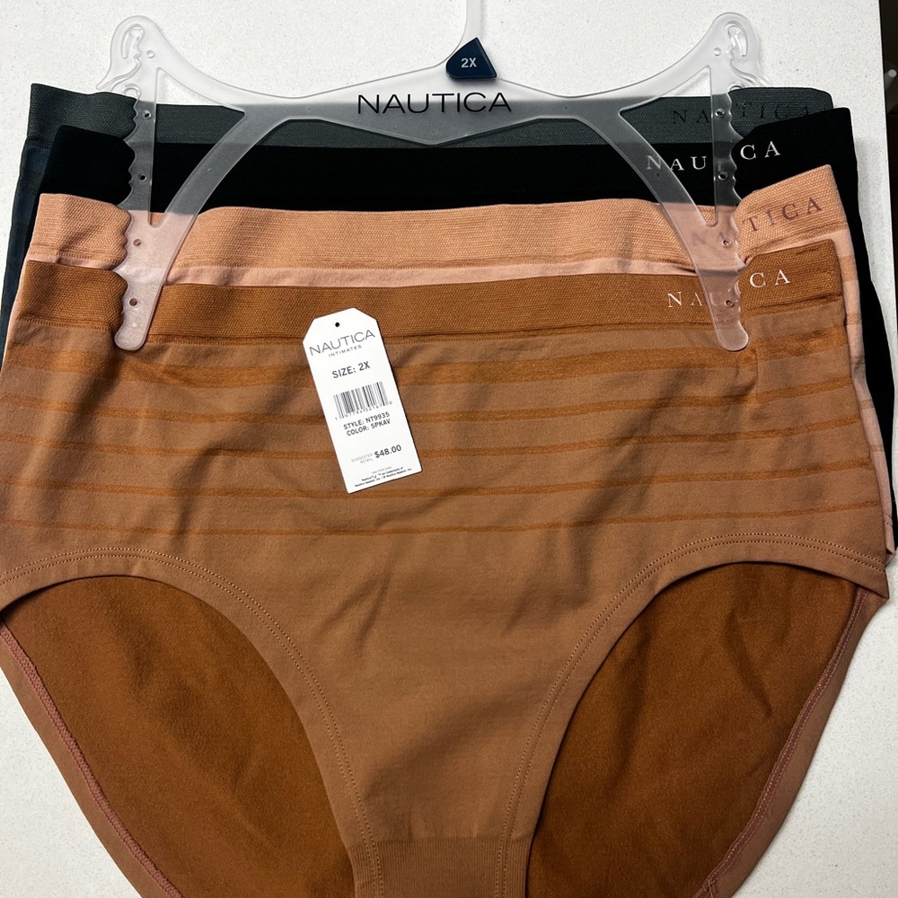 Nautica Women's Seamless Panties Set in Black, Tan, Brown, & Blue Sz 2X